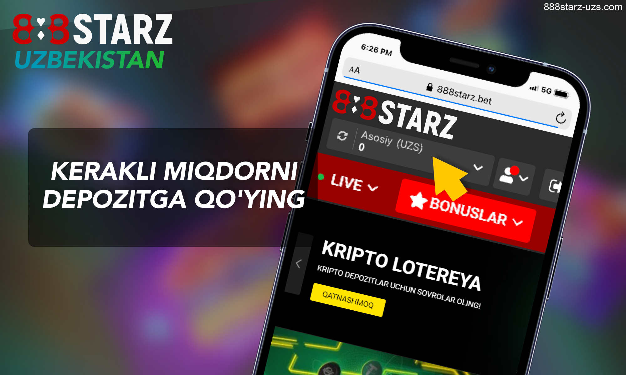 Bonus olish uchun balansingizni to‘ldiring - 888Starz Oʻzbekiston