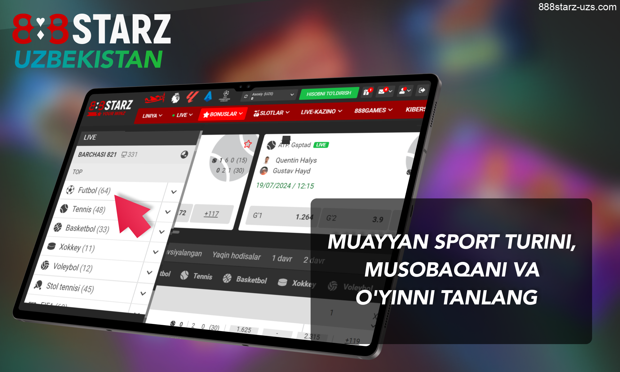 Oʻzingizni qiziqtirgan sport turini tanlang - oʻzbeklar uchun 888starz