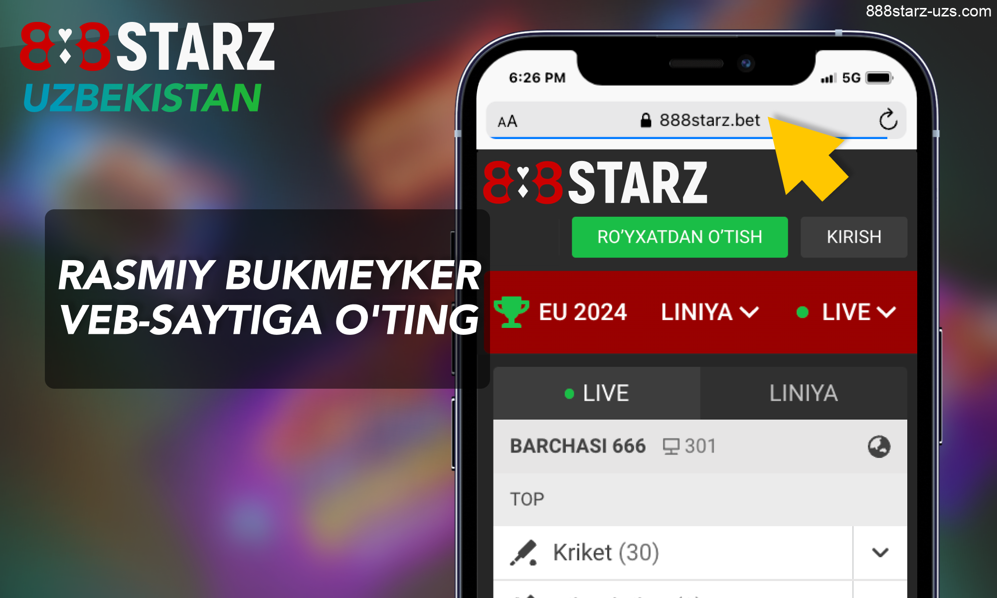 888Starz Uzbekistan rasmiy veb-saytiga oʻting