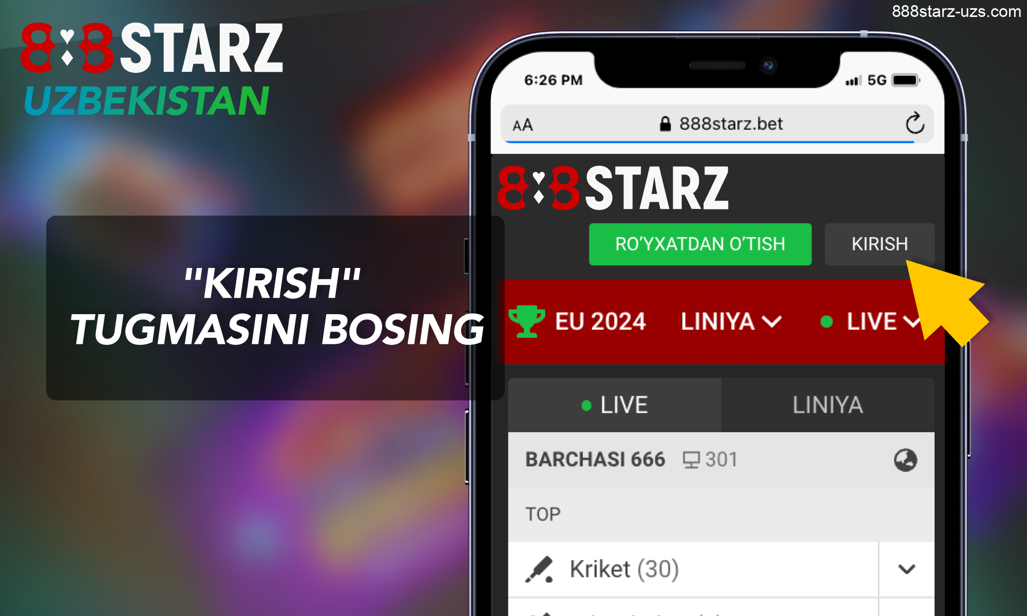 888Starz Uzbekistan - tizimga kirish uchun Kirish tugmasini bosing