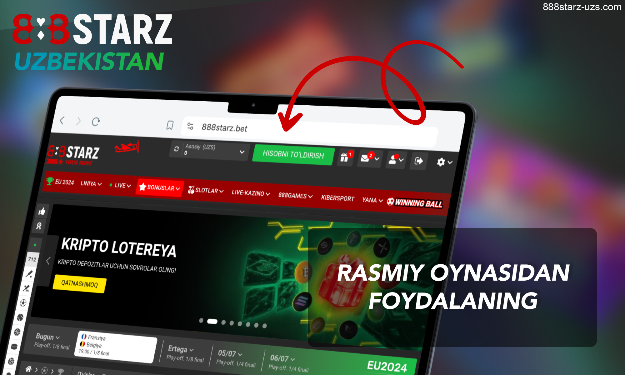 Oʻzbeklar uchun rasmiy 888starz oyna sayti