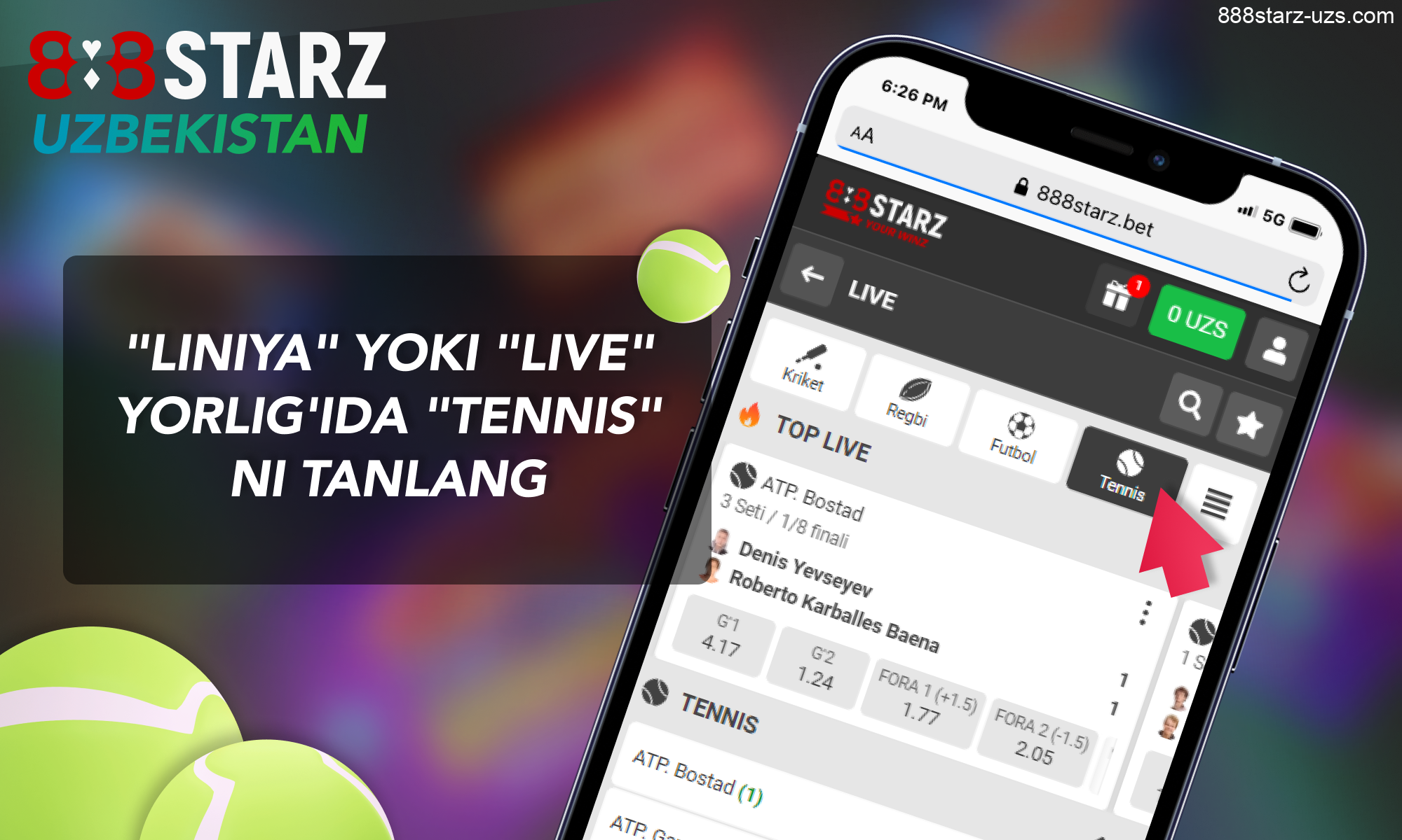 Oʻzbekistondagi 888starz saytida Tennisni tanlang